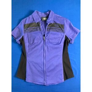 Harley Davidson Genuine Womens Shirt M Motorclothes Work Shop Zip Front Logo